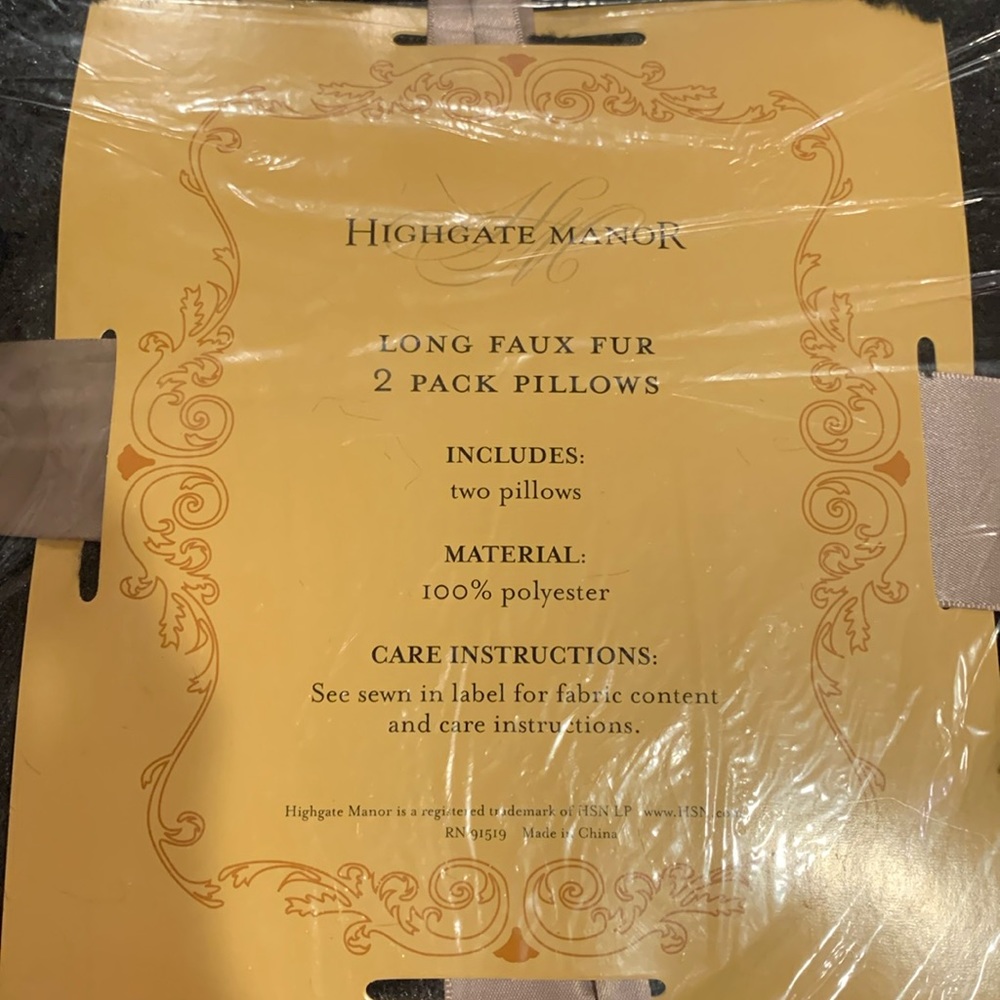 Highgate Manor set of two black Long faux fur throw pillows. Brand New Sealed!